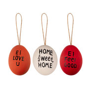 Ostereier Kunststoff  Statement rot/wei�/rot  6 cm, 6 Stk.