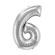 Folienballon Zahlenballon Zahl 6 silber ca. 82cm, 1 Stk.