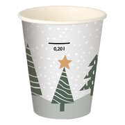 Heigetrnkebecher Pappbecher Tannenwald & Weihnachtsstern 200ml mit Eichstrich , 50 Stk.