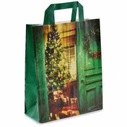 Papiertragetaschen aus Kraftpapier 220+100x280mm Motiv Weihnachtsstube grn 70 gr.
