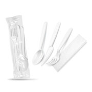 Bestecksets aus PP wiederverwendbar 4-teilig Gabel Messer Lffel Serviette hygienisch verpackt, 250 Sets