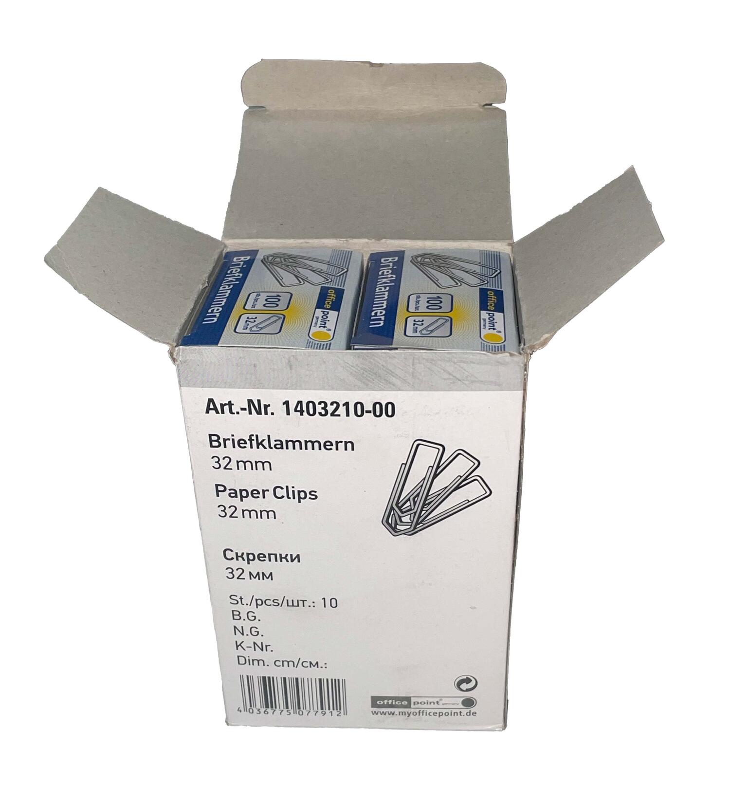 B�roklammern Briefklammern silber verzinkt 32mm (10 packs je 100 Stk) = 1000 Stk.