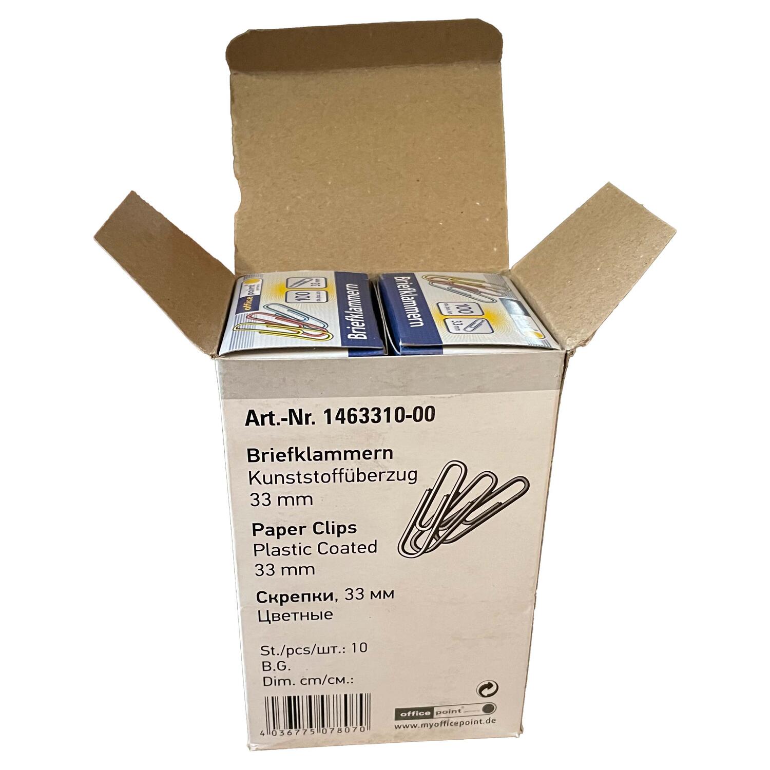 Broklammern Briefklammern farblich sortiert 33mm (10 packs je 100 Stk) = 1000 Stk.