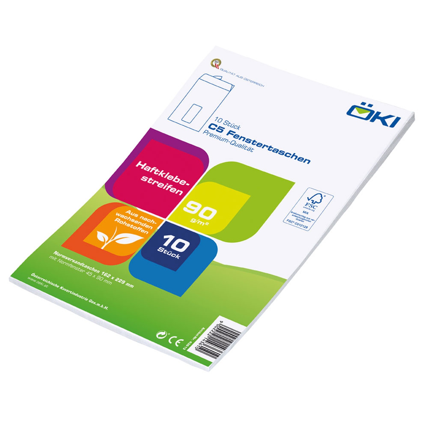 �KI Fenstertasche C5T 162x229mm wei�, 90 gr. Haftstreifen, 10 Stk.