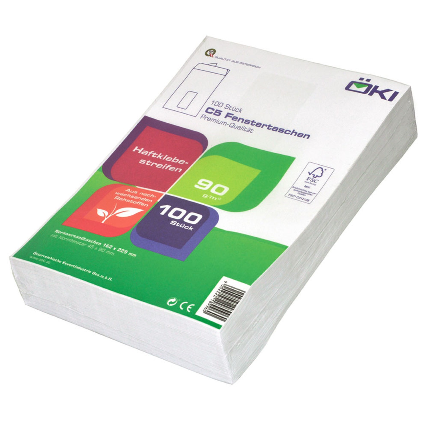 �KI Fenstertasche C5T 162x229mm wei�, 90 gr. Haftstreifen, 100 Stk.