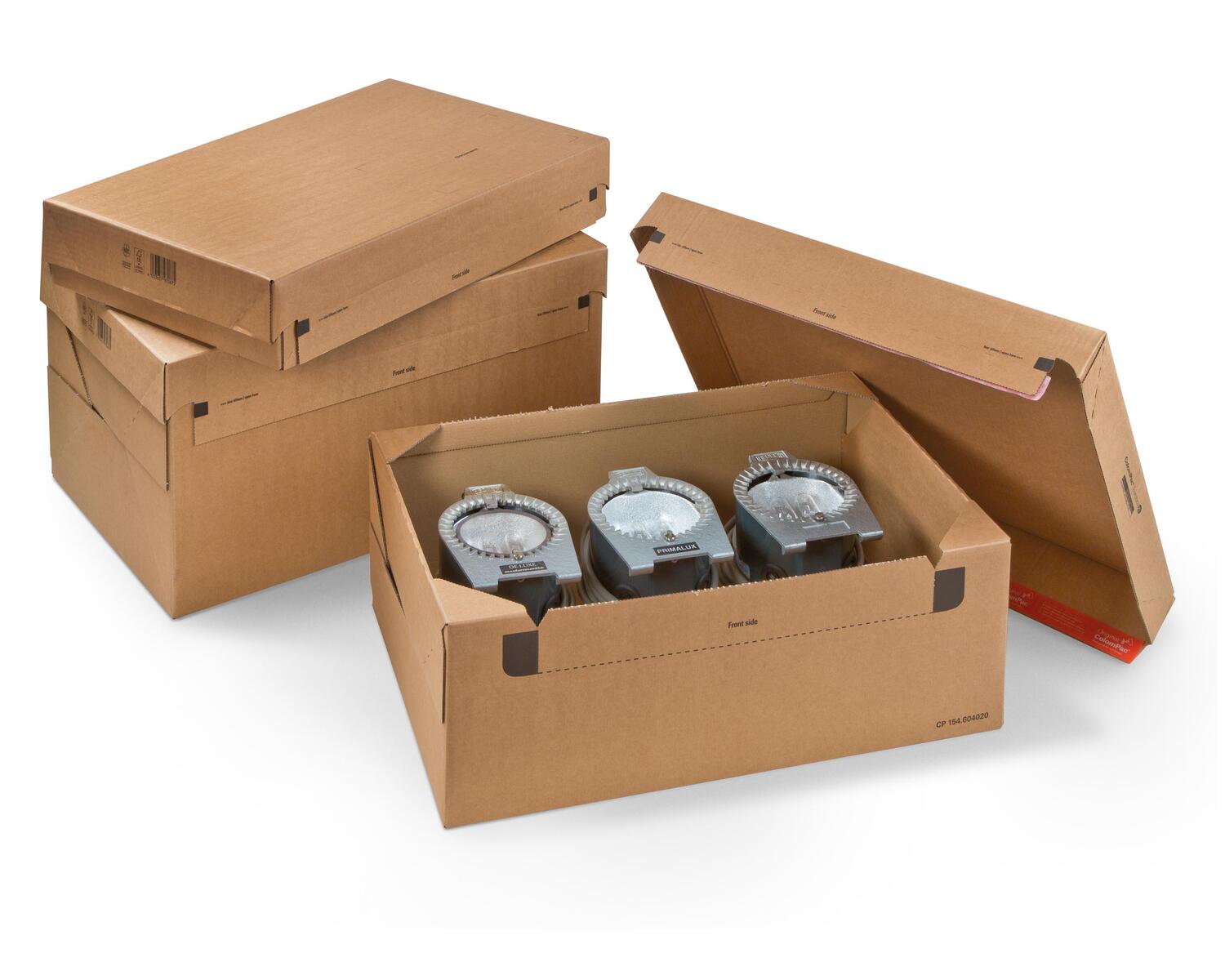 ColomPac Euroboxen XL 600 x 400 x 200mm mit Deckel - Selbstklebeverschluss & Aufrei�faden braun