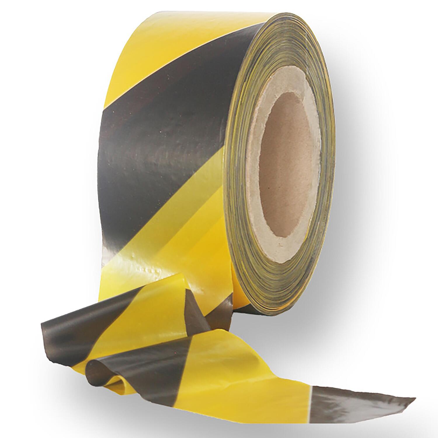 Absperrband STANDARD gelb schwarz gestreift 25 my 75 mm breit 500 m 100 % Rezyklat