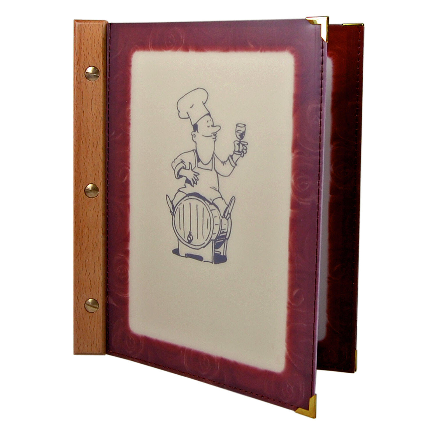 Folienkarte (PVC) weinrot, mit Holzr�cken, 6 Seiten, A5, 1 Stk.