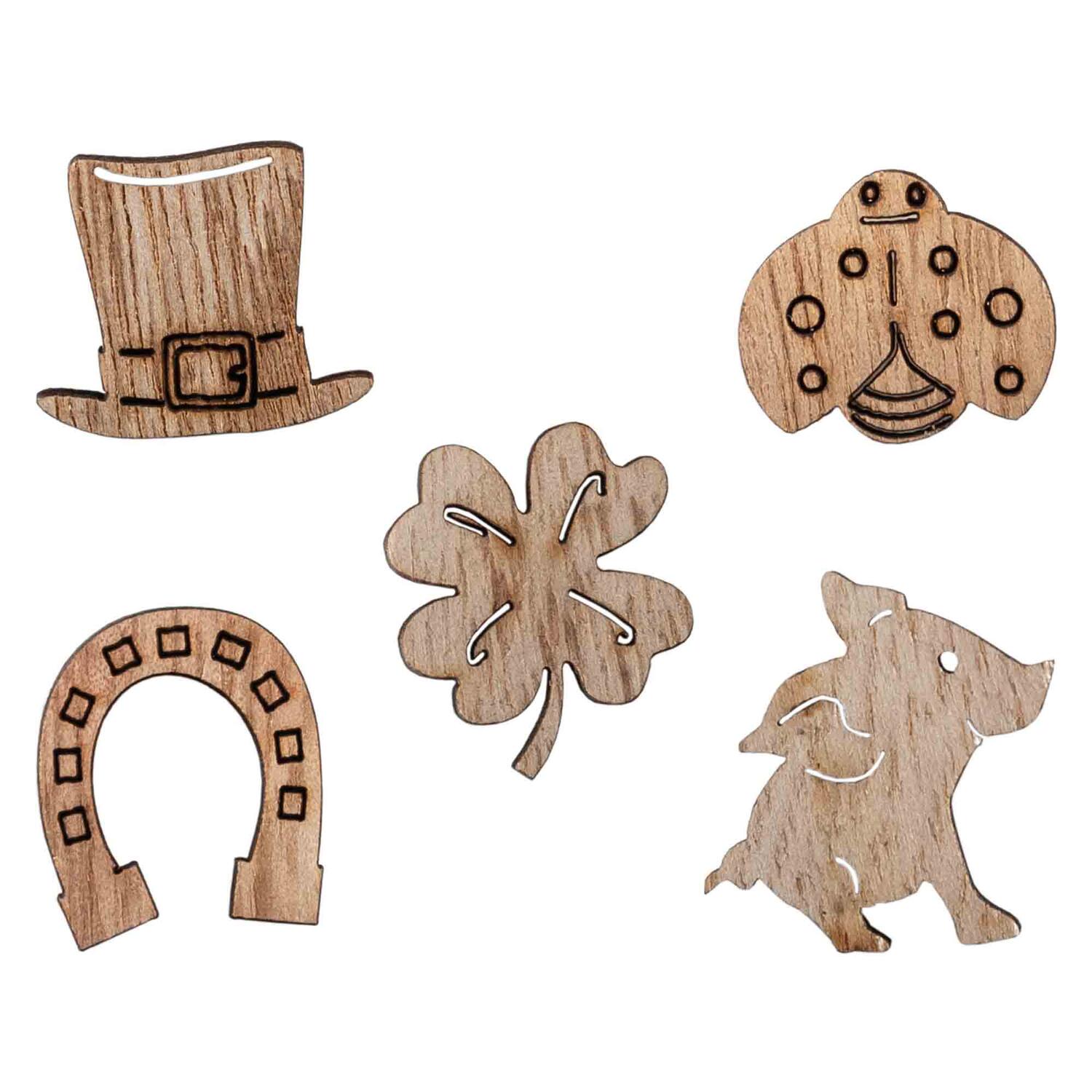Gl�cksbringer aus Holz, natur, 5 Motive gemischt, 2.5 cm, 100 Stk.