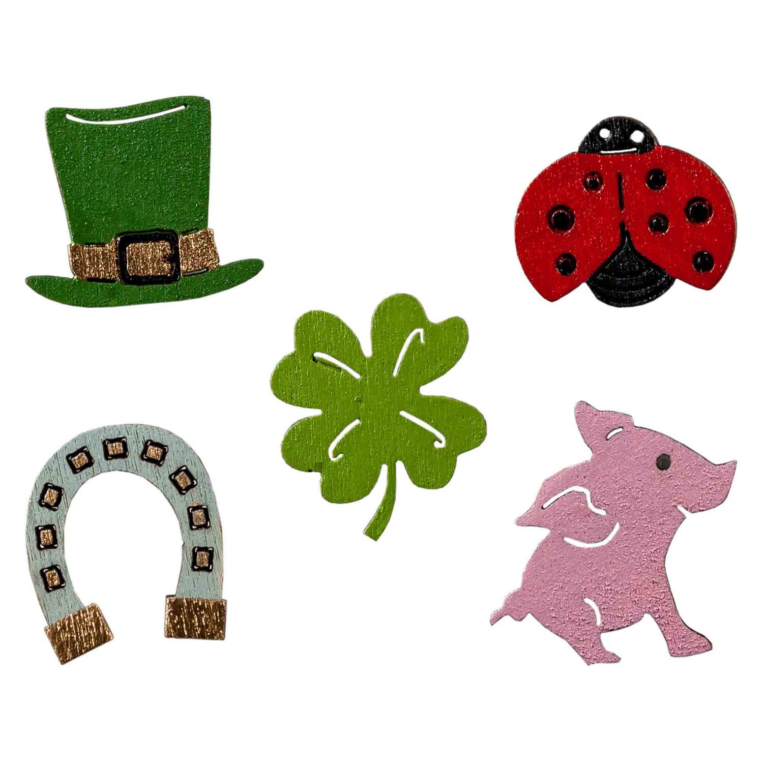 Gl�cksbringer aus Holz, farbig, 5 Motive gemischt, 2.5 cm, 20 Stk.