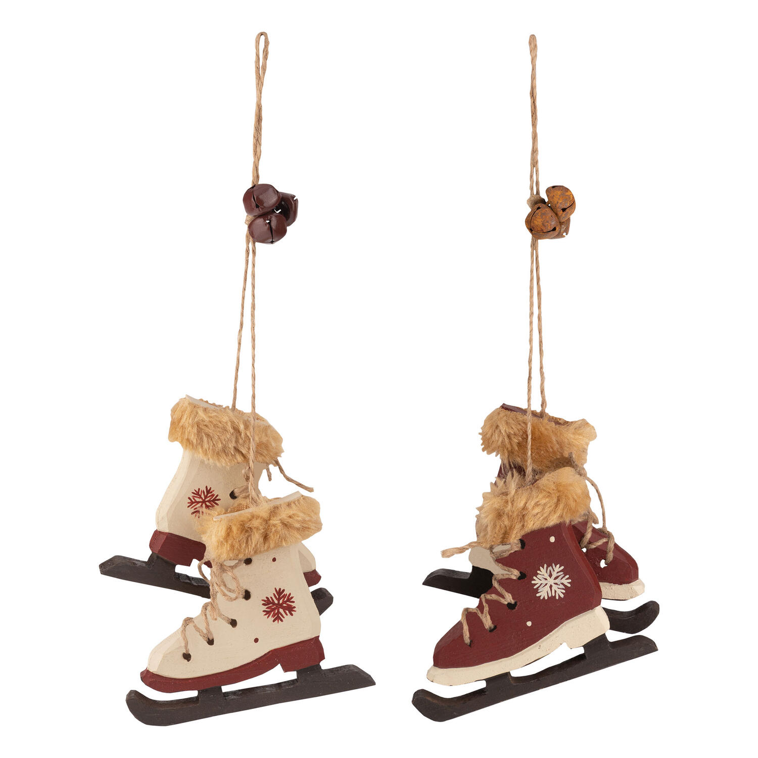 Christbaumdekor Christbaumschmuck Schlittschuhe Holz weinrot / wei� 9cm, 2 Stk.