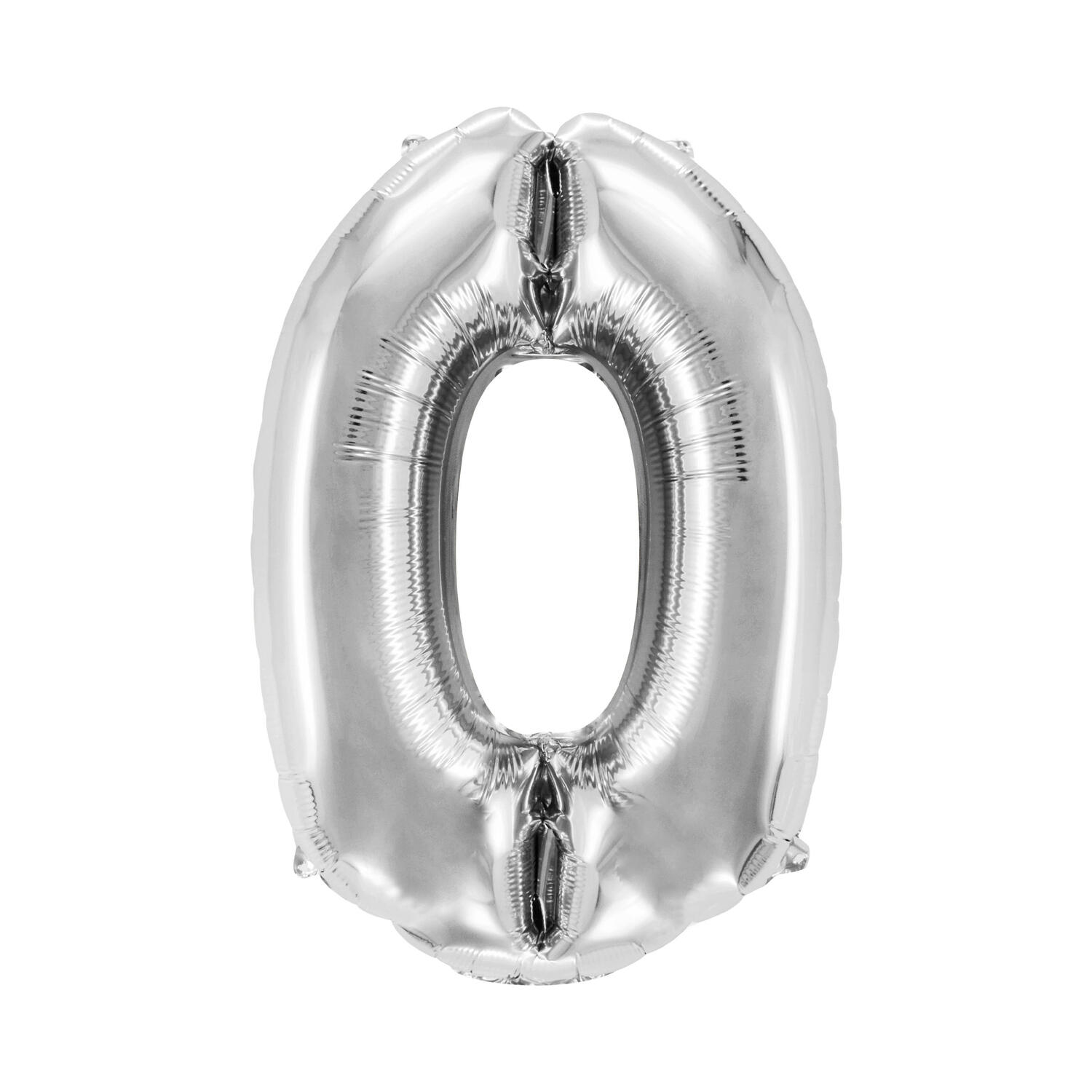 Folienballon Zahlenballon Zahl 0 silber ca. 76cm, 1 Stk.