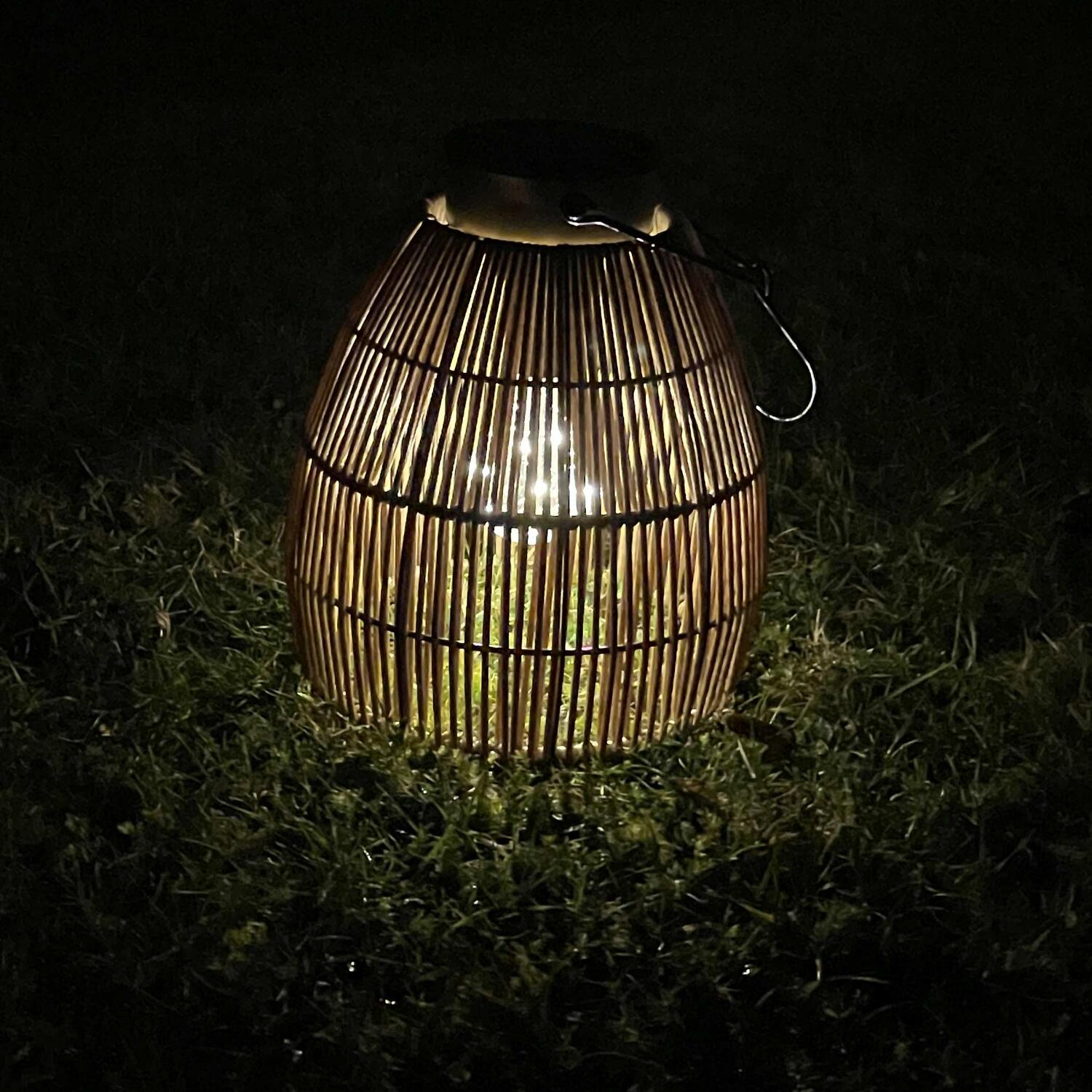 Solarlaterne Gartenlaterne Outdoor aus Metall/Rattan LED gold/natur, 24cm