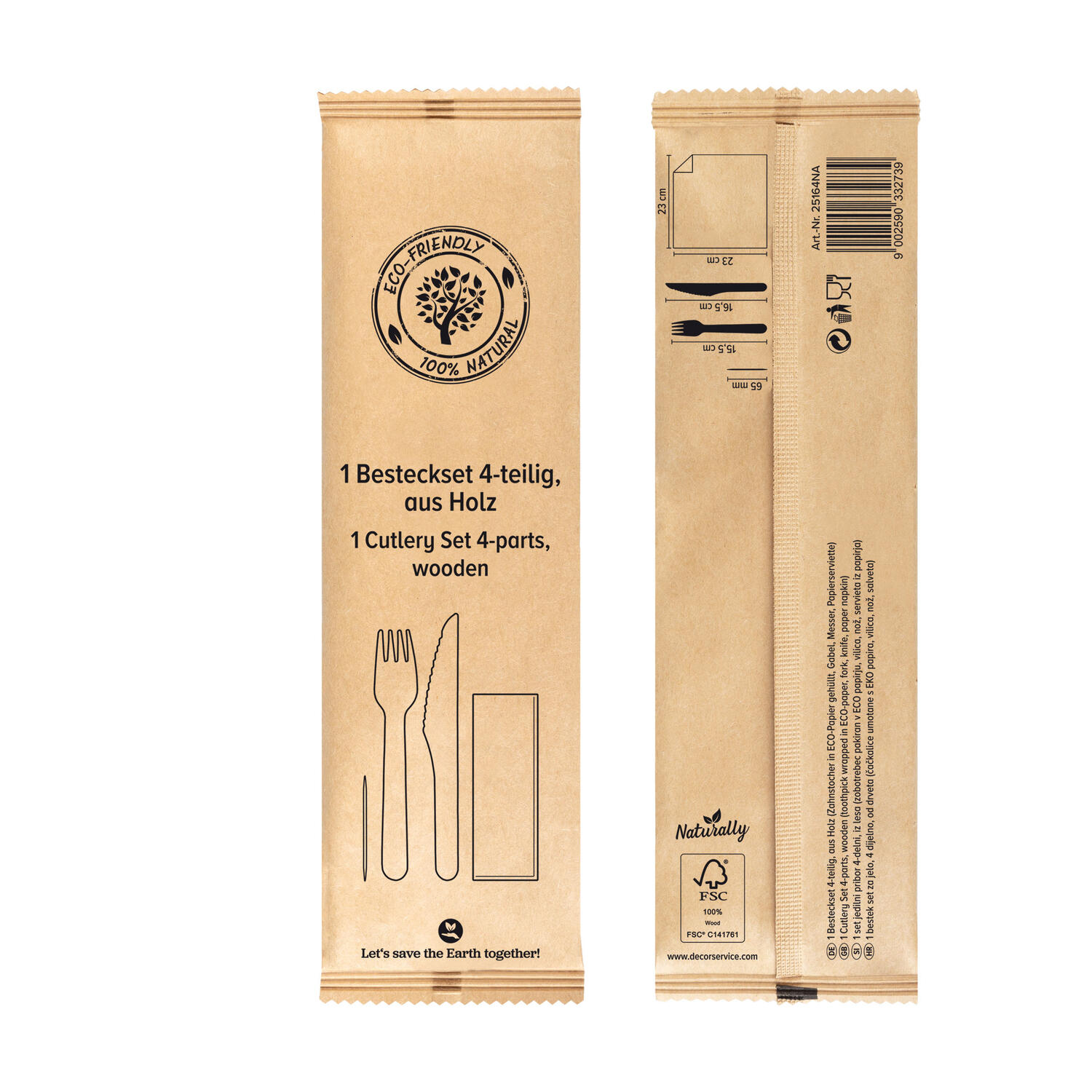 Bestecksets aus Holz 4 tlg. Inkl. Serviette Zahnstocher, 21cm, 25 Sets