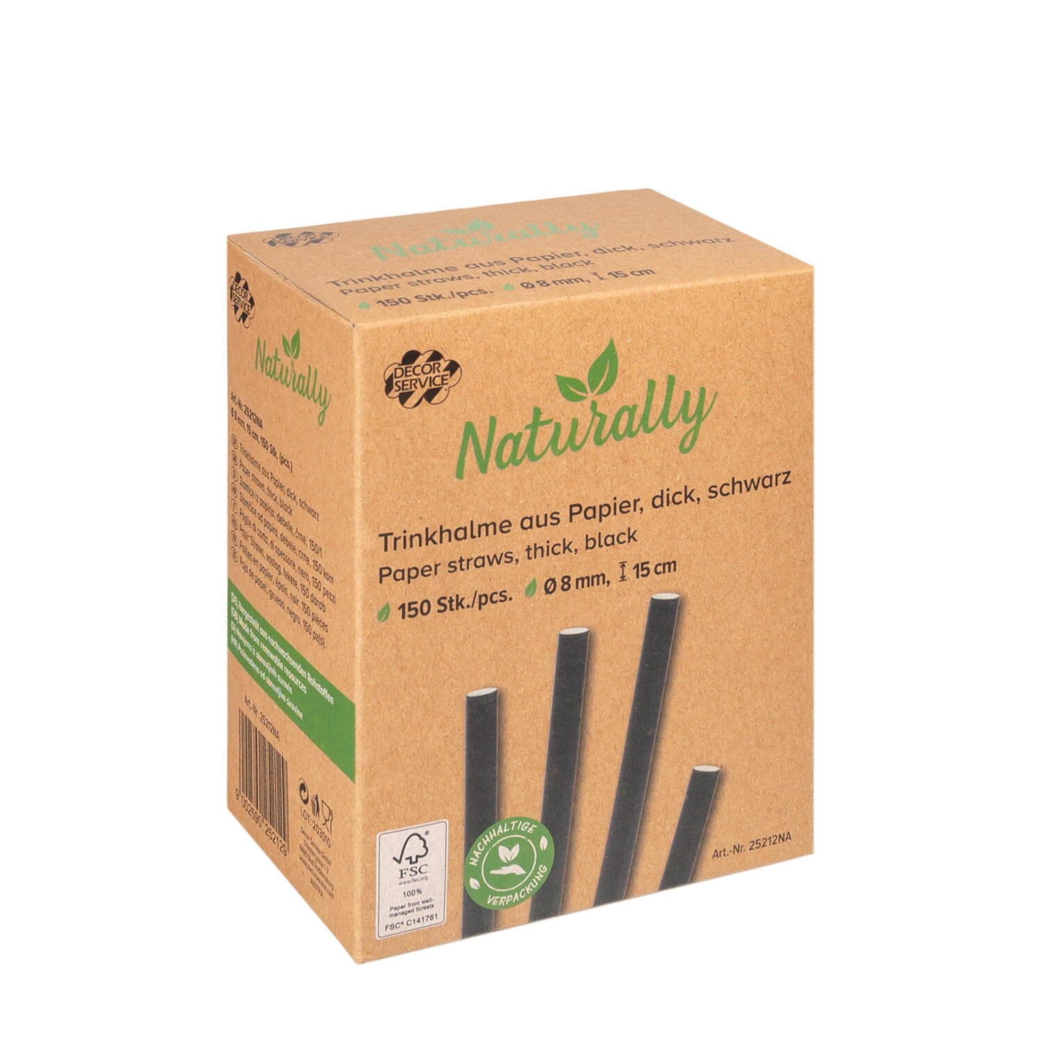Trinkhalme aus Papier dick, schwarz �8mm 15cm, 150 Stk.