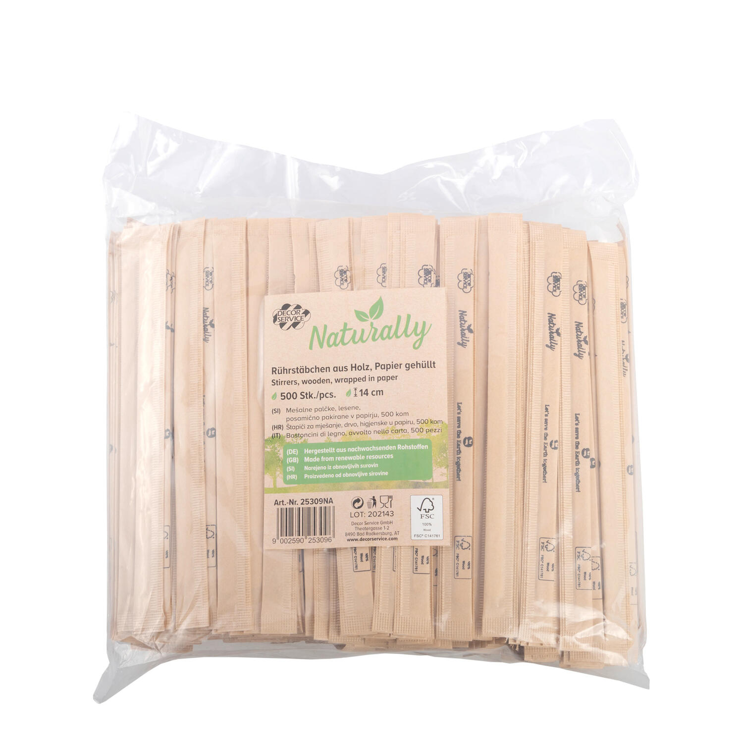 R�hrst�bchen aus Holz, in Papier geh�llt, 14cm, 500 Stk.