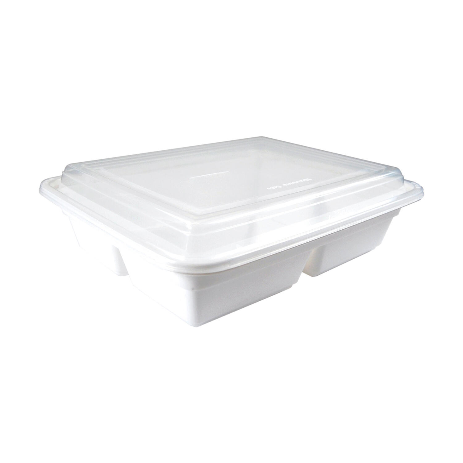 Mehrweg Men�boxen wiederverwendbar PP mit Deckel 3-geteilt wei� 23x18x6.5cm, 50 Stk.