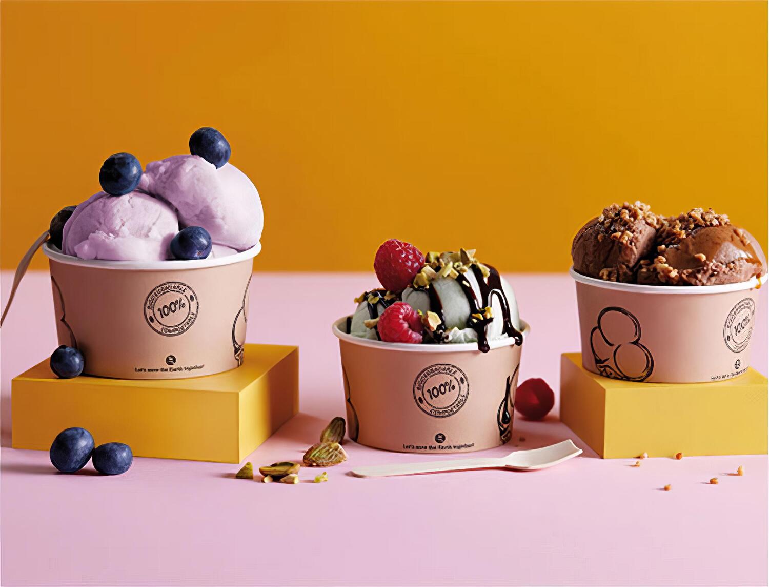 BIO Eisbecher aus Karton mit passendem Deckel 150ml 8.5cm, 50 Stk.