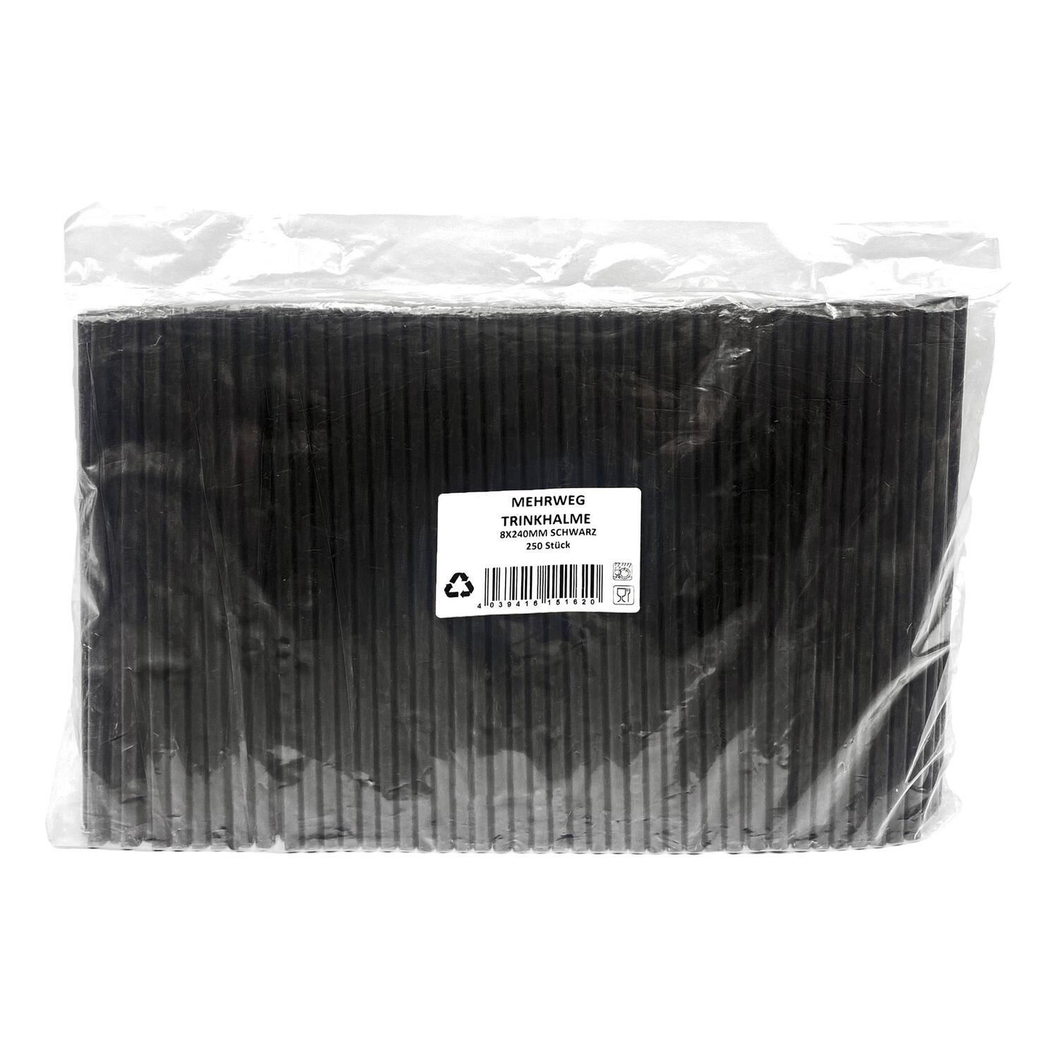 Trinkhalme Strohhalme Kunststoff PP Mehrweg schwarz 240 mm � 8mm, 250 Stk.
