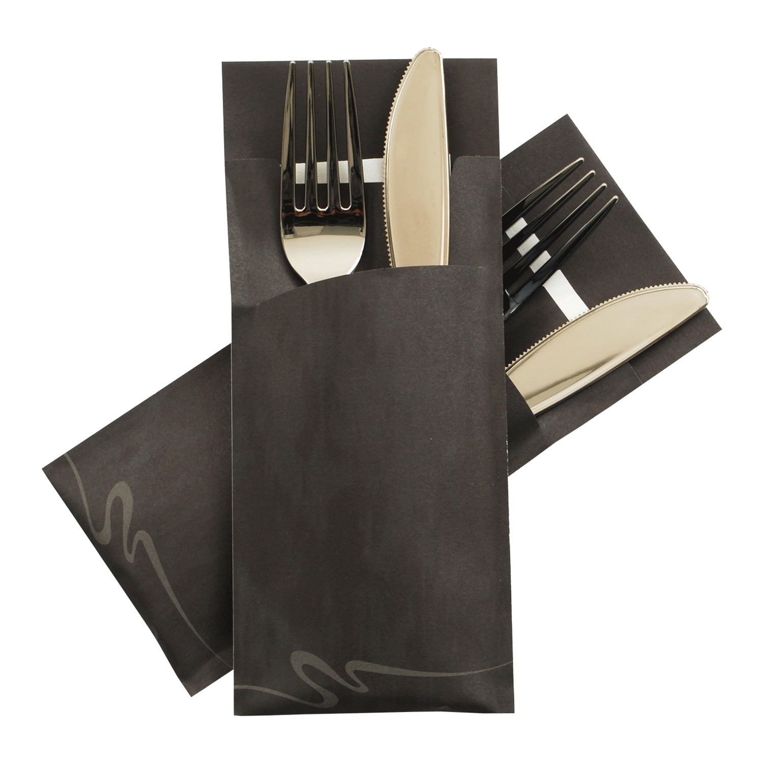 Pochetto Bestecktaschen 200x85mm marmor schwarz inkl. Serviette wei�, 520 Stk.