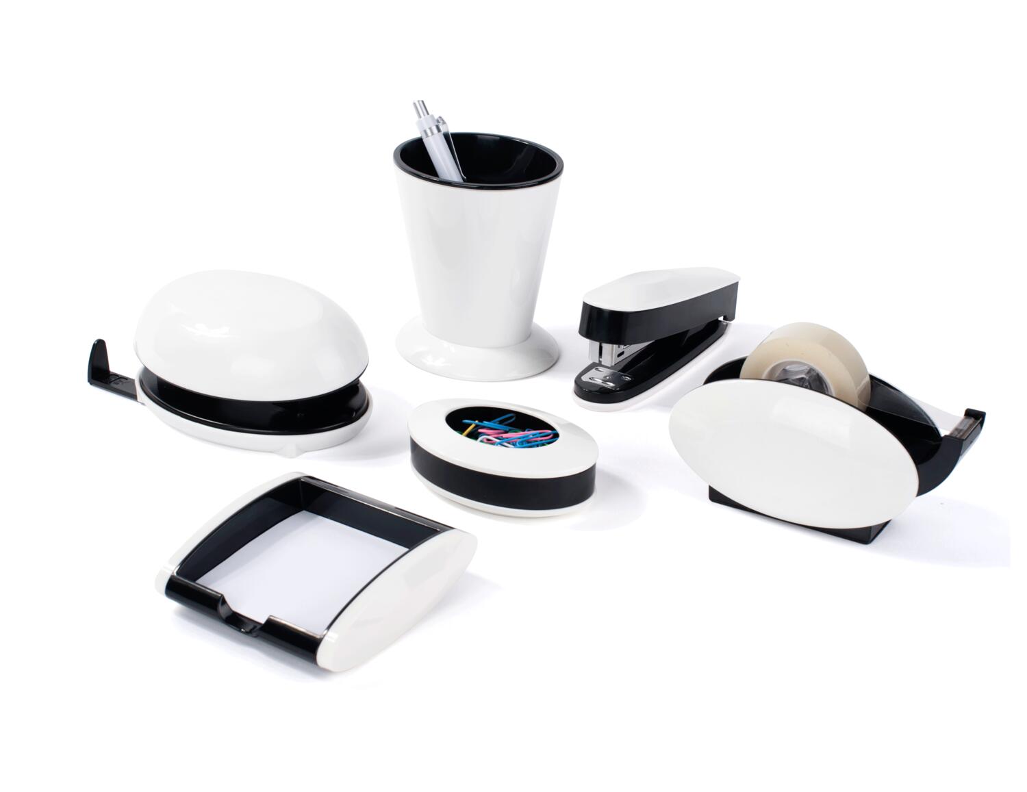 PAVO trendiges Schreibtischset, 6-teilig, Hochglanz schwarz/wei�