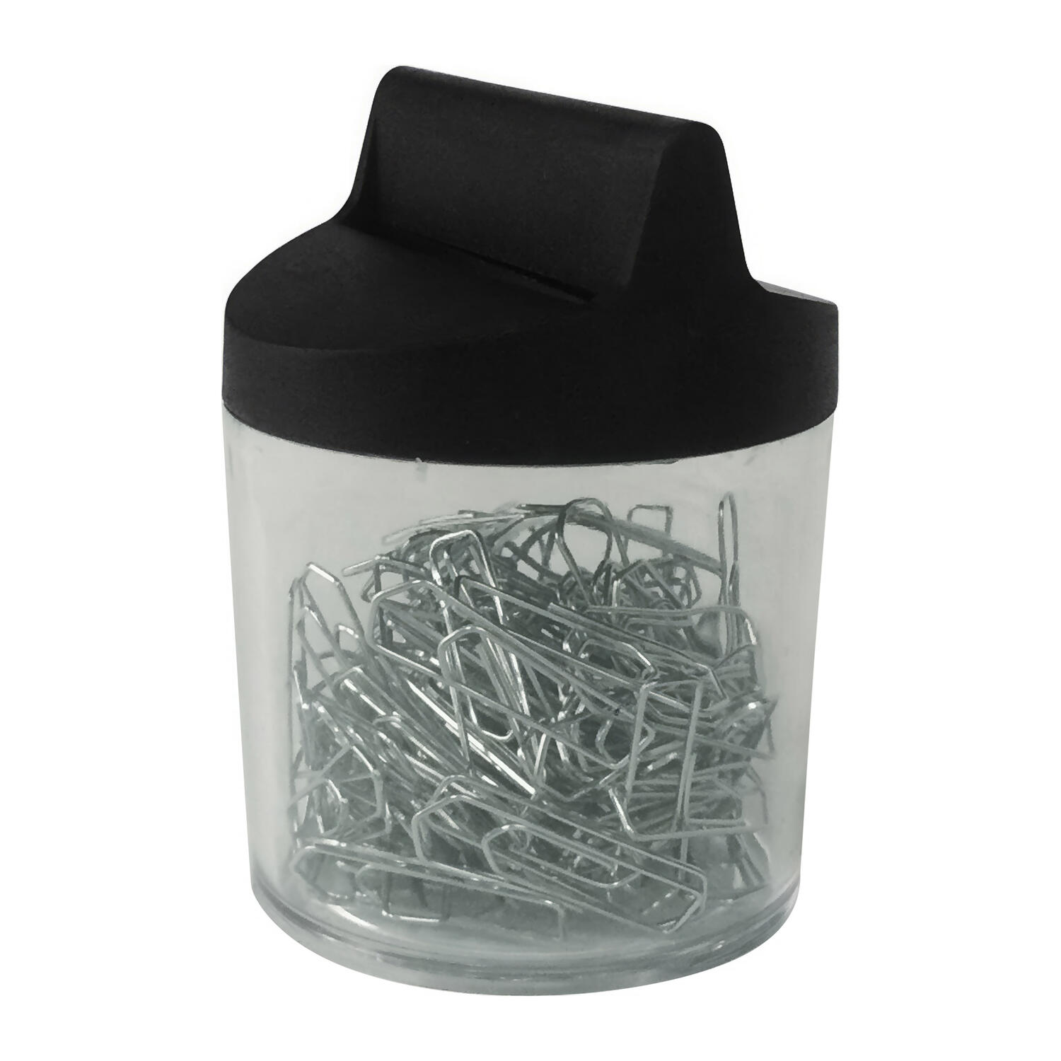 B�roklammernspender schwarz mit Magnet rund gef�llt mit 125 B�roklammern 26mm