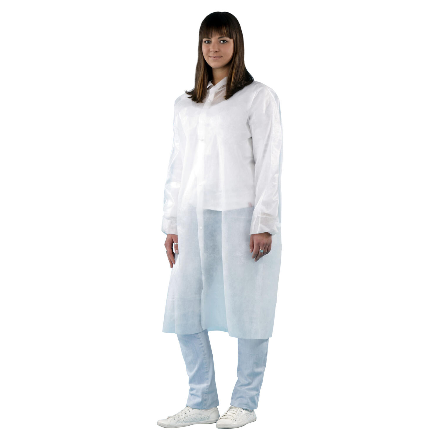 Besucherkittel aus Vlies, PP 120 cm weiss mit Druckkn�pfen, 10 Stk.