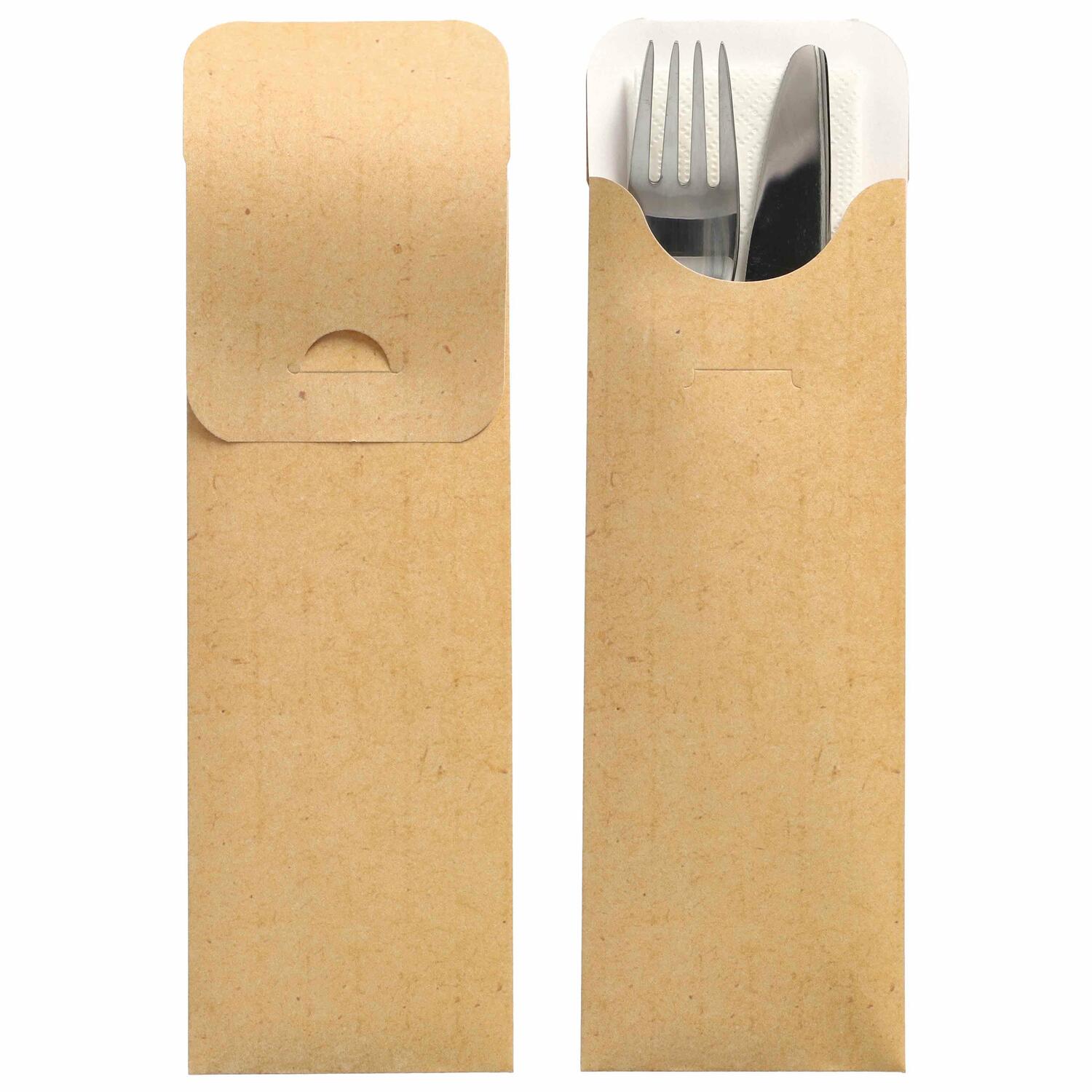 Bestecktaschen mit Abdecklasche 235 x 73 mm natur inkl. Serviette FSC�, 500 Stk.