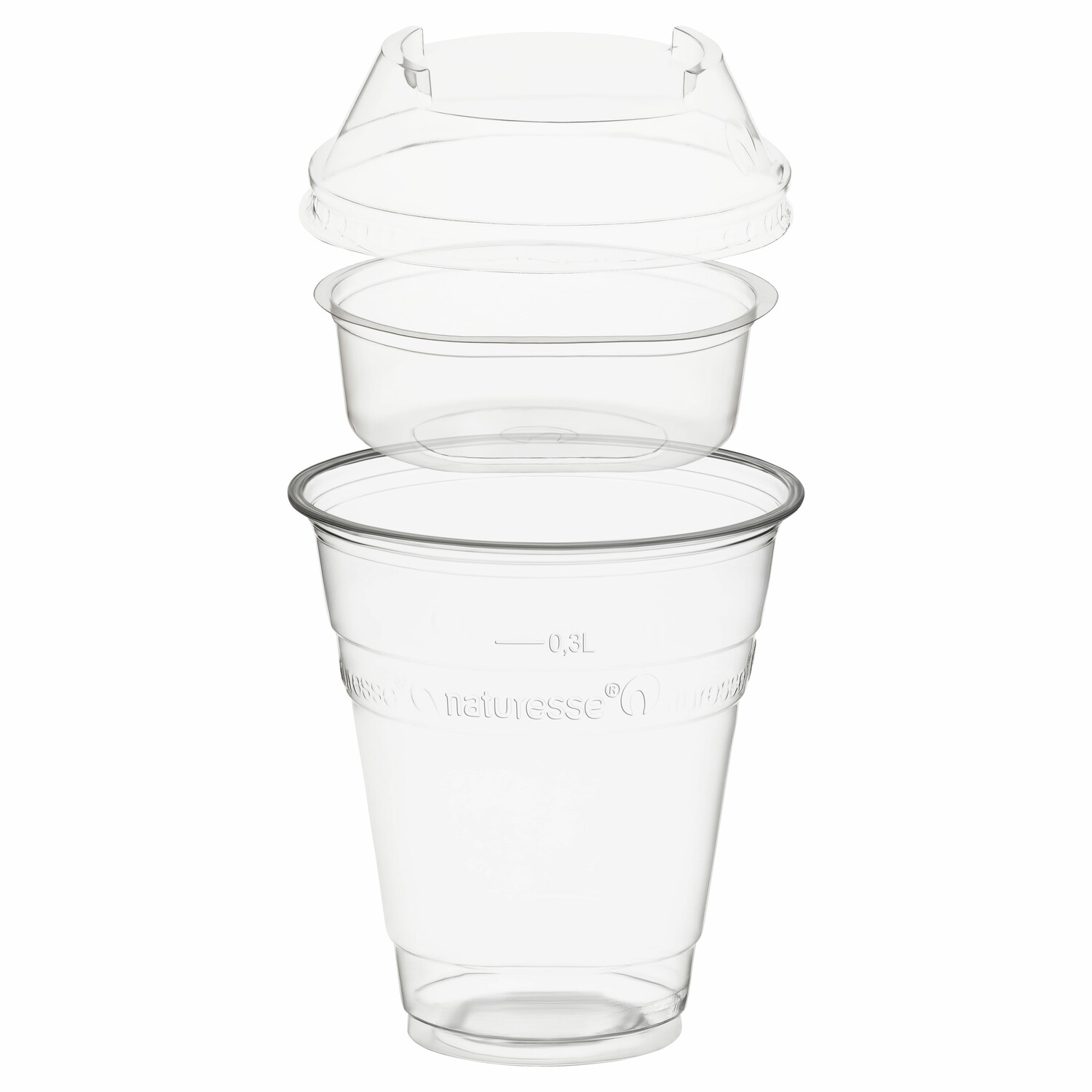 BIO Trinkbecher 300ml + Domdeckel stapelbar + Einsatzbecher � 96mm (PLA) 50 Stk.