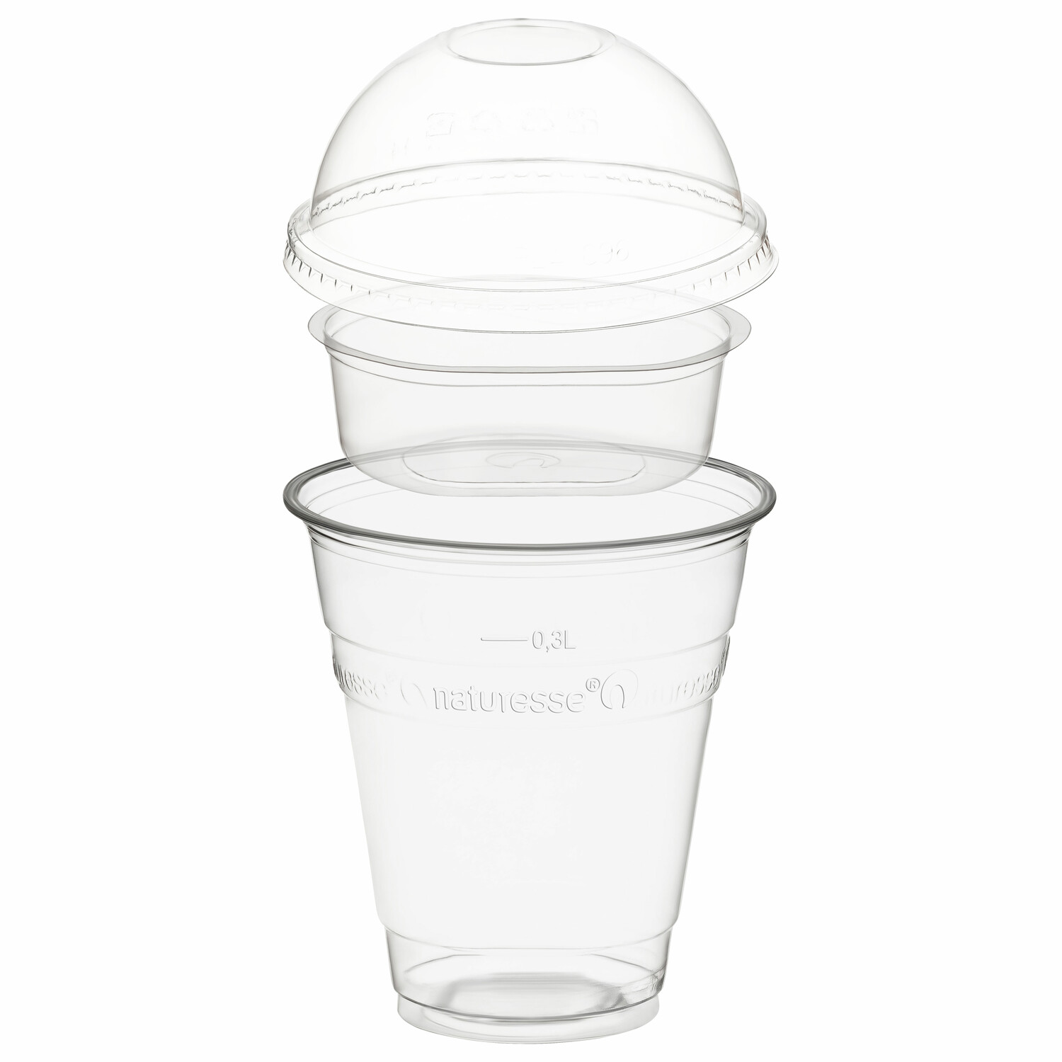 BIO Trinkbecher 300ml + Domdeckel ohne Loch + Einsatzbecher � 96mm (PLA) 50 Stk.