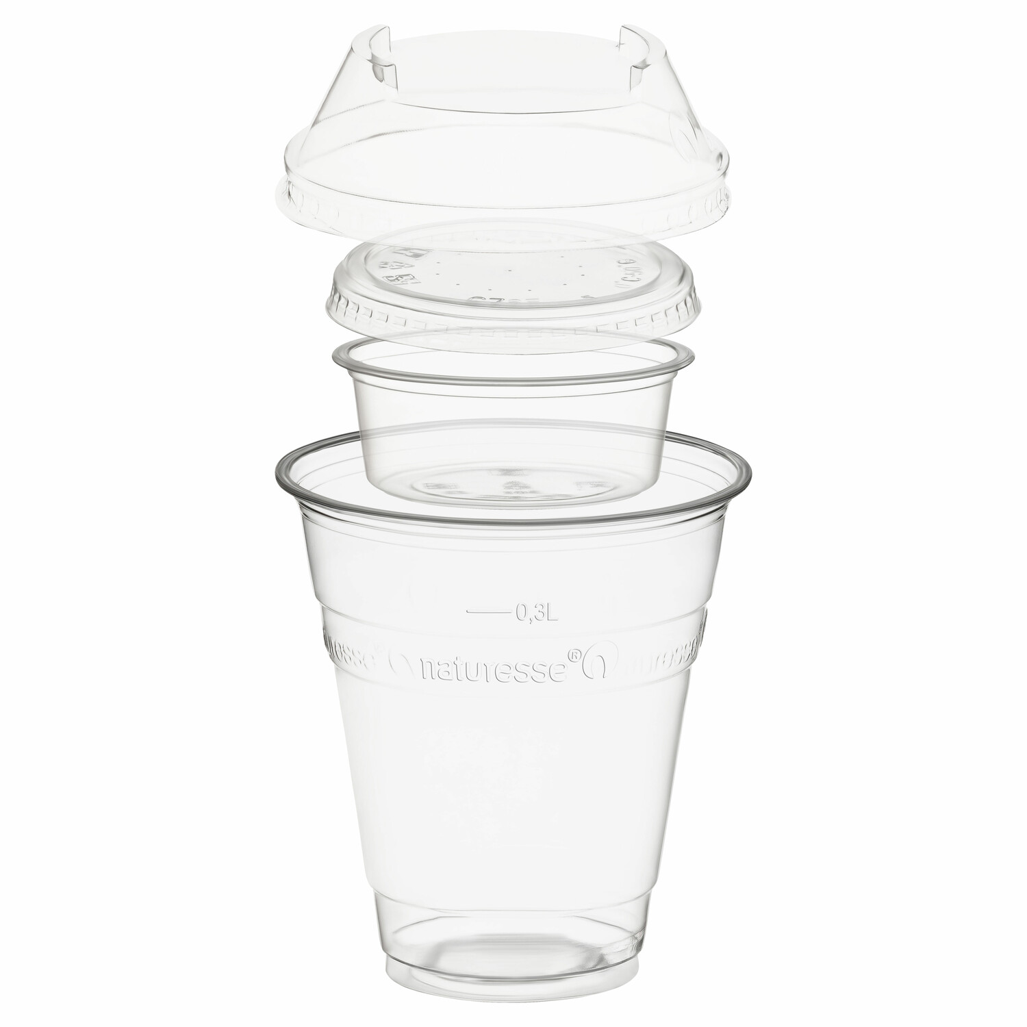 BIO Trinkbecher 300ml + Domdeckel+ 60ml Einsatzbecher stapelbar PLA, 100 Stk.