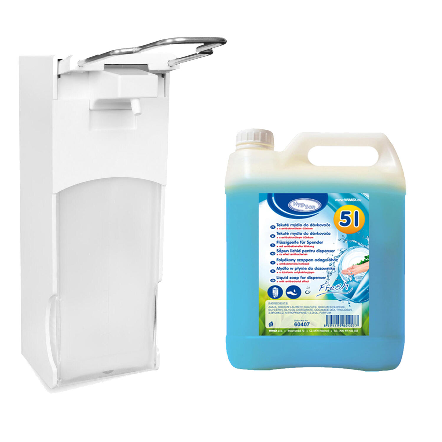 Dosierspender Langarmhebel 1000ml + 5 Liter Fl�ssigseife antibakterielle Wirkung