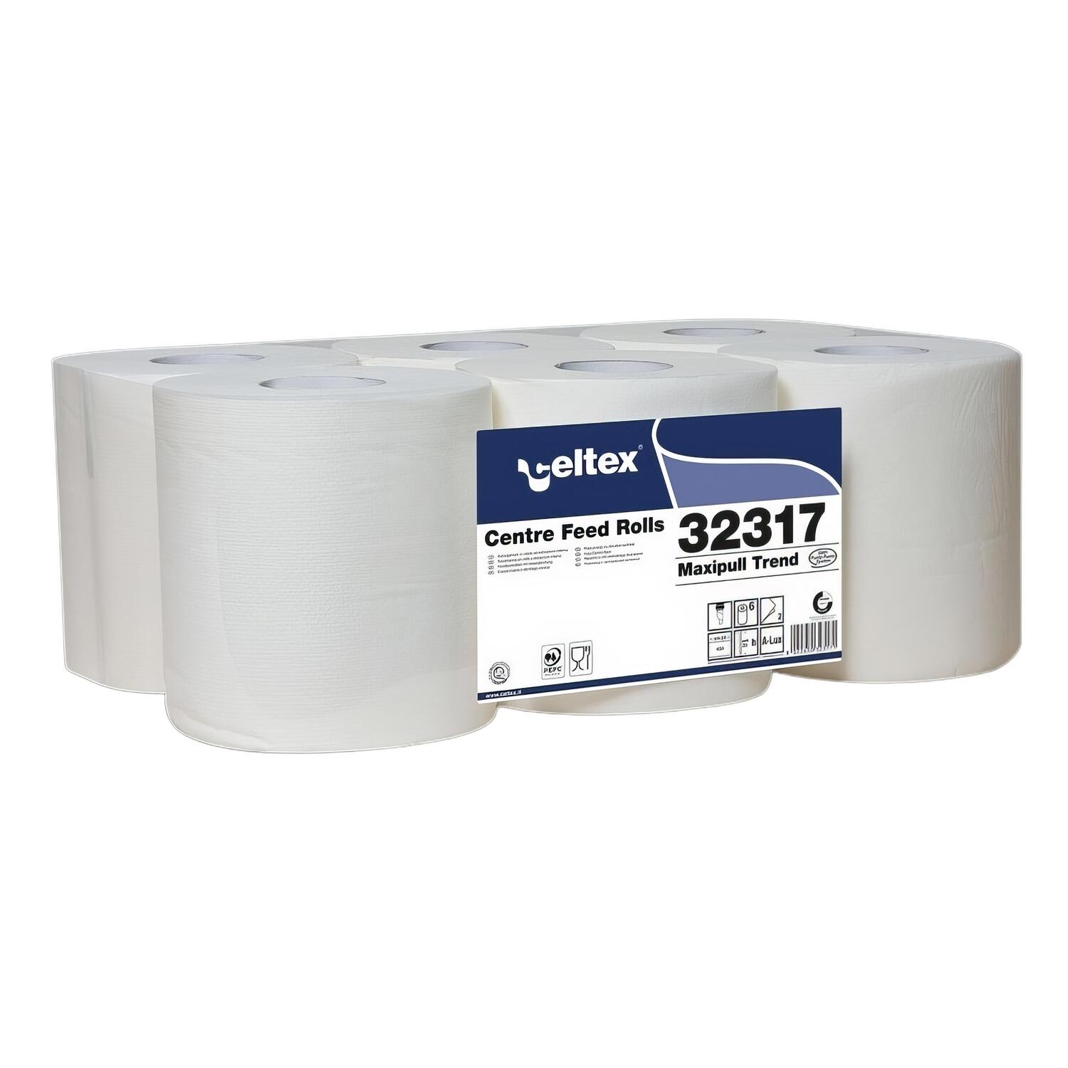 Celtex Innenabrollung Handtuchrollen 2-lagig Zellstoff 20x24cm 450 Abrisse wei�, 6 Rollen je 108m