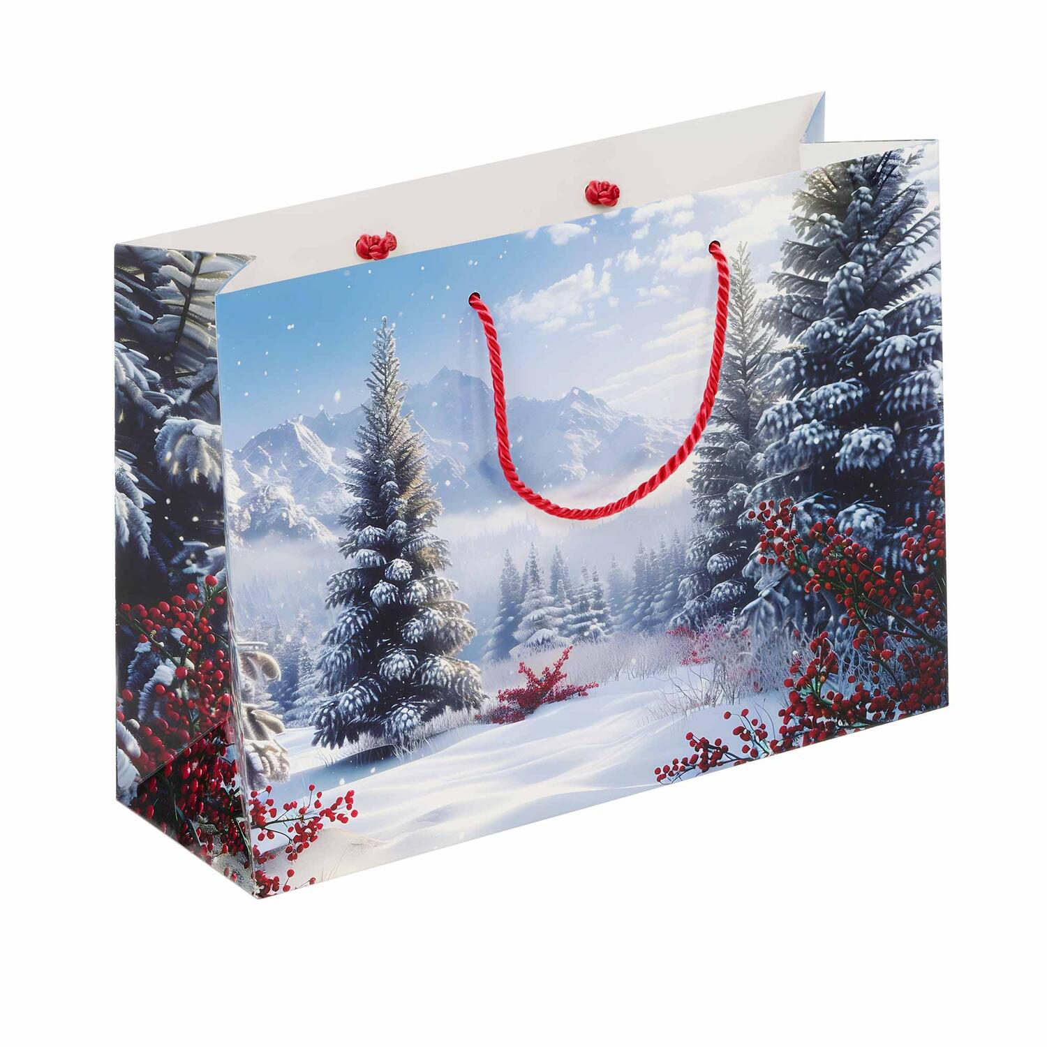 Luxus Papiertragetaschen 360+120x260mm Motiv Winterlandschaft in wei 190 g/m