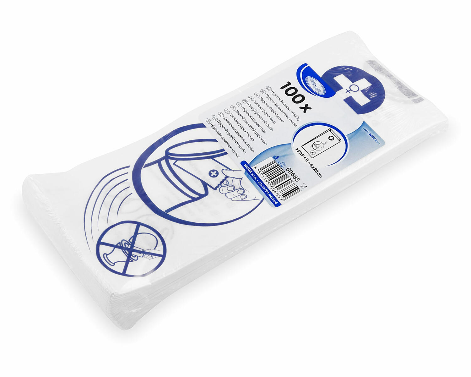 Hygienebeutel Damenhygiene Papierbeutel wei� mit Hinweisaufdruck, 100 Stk.