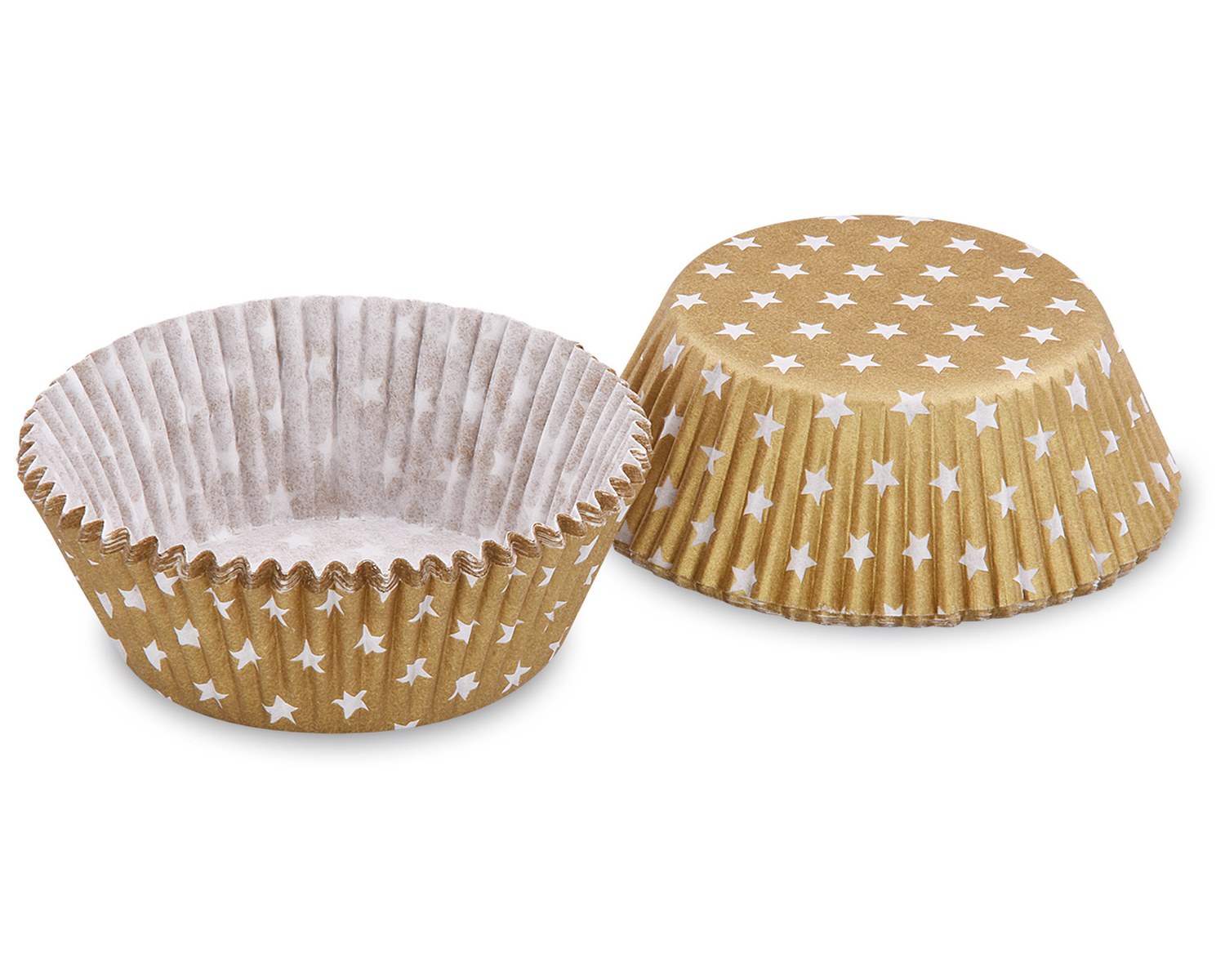 Muffinkapseln Geb�ckkapseln Gold mit wei�en Sternen � 50 x 30 mm, 40 Stk.