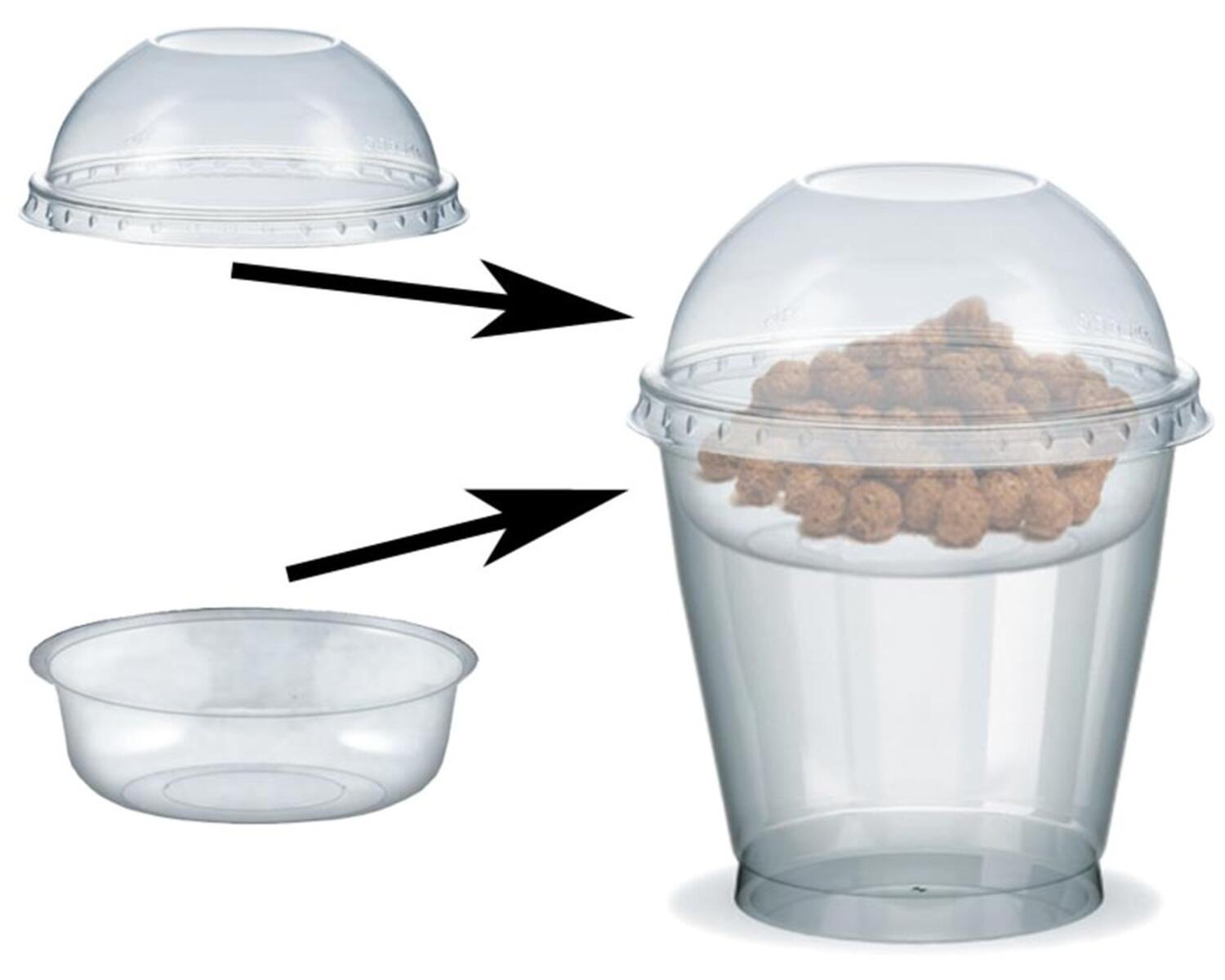 Feinkostbecher f�r Salat, M�sli, Joghurt mit Einsatz + Deckel 250 ml, 100 Stk.