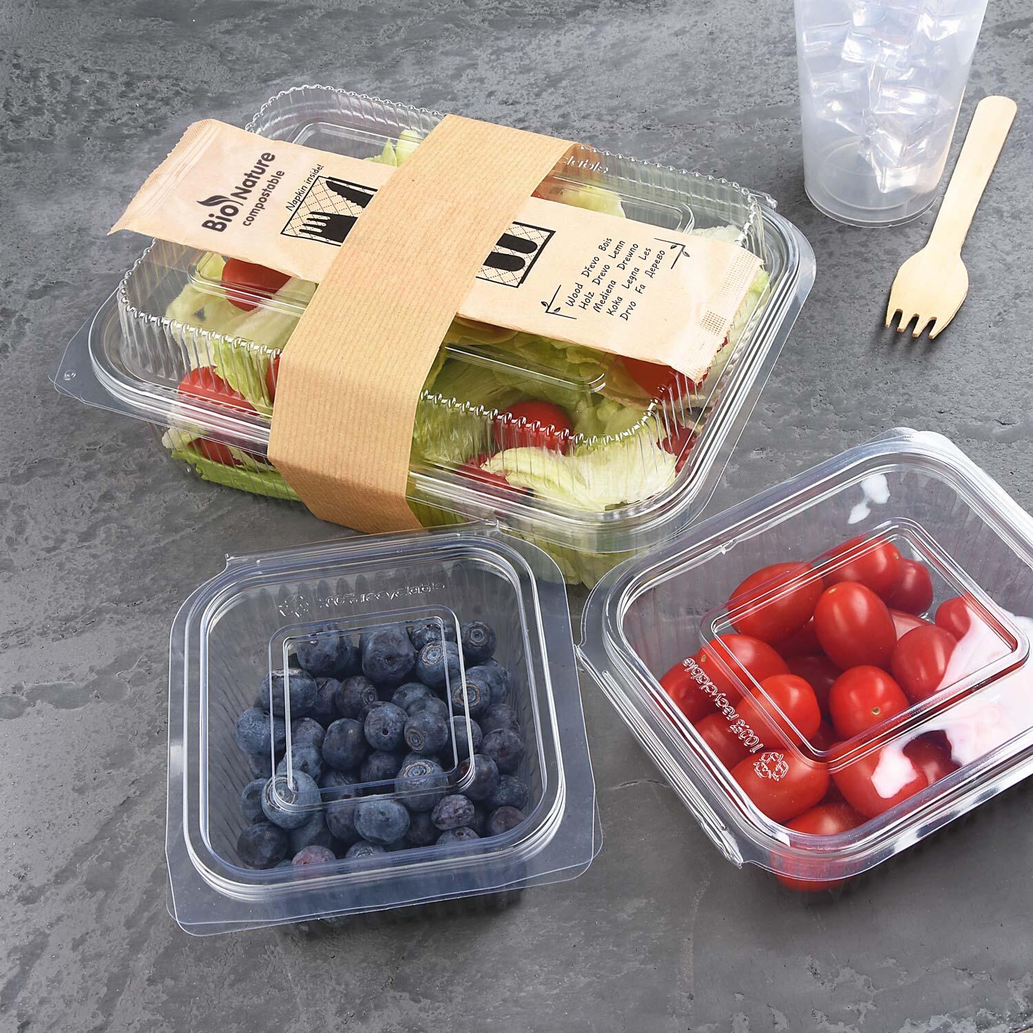 Rechteckbecher klar mit Deckel 500 ml (rPET), 50 Stk.