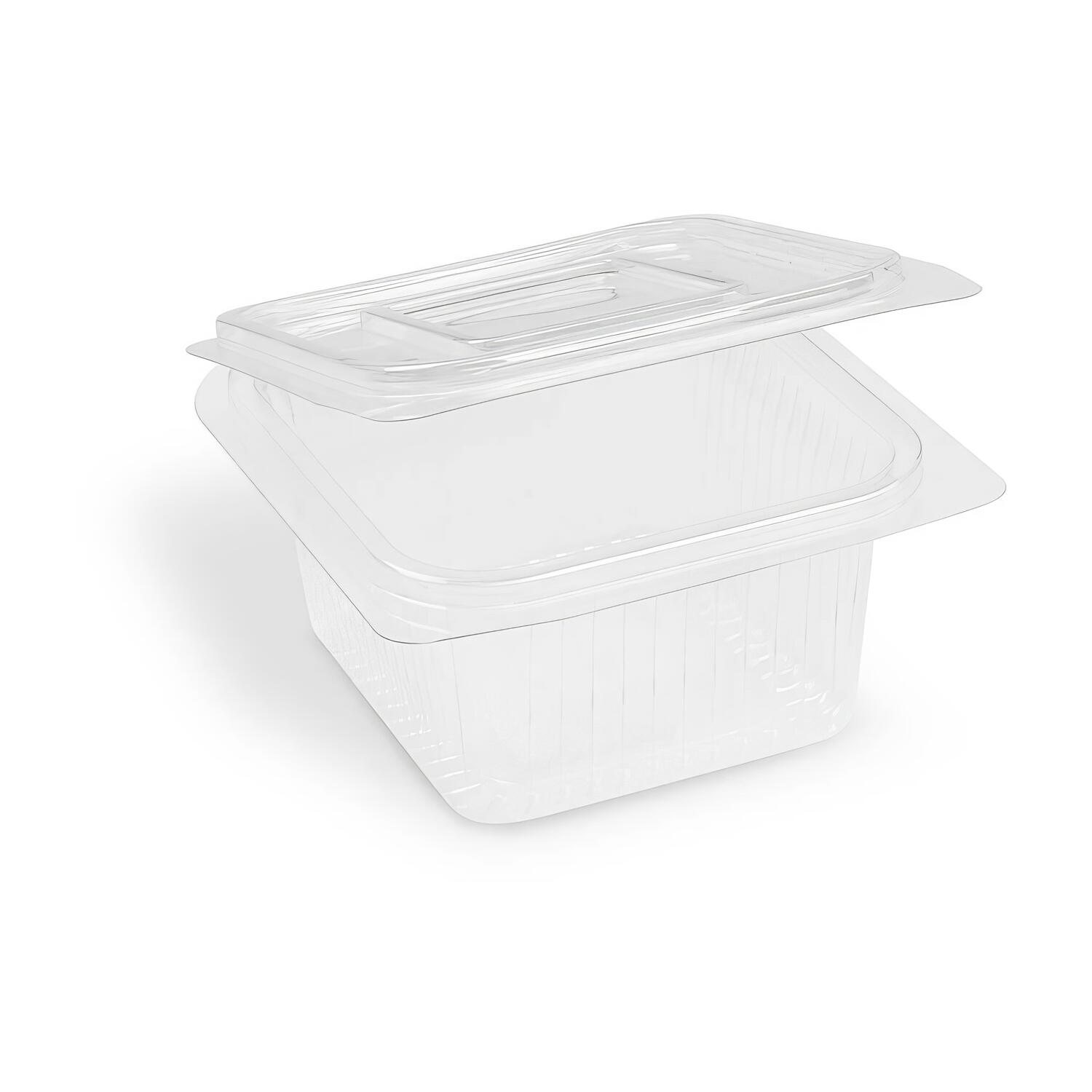 Rechteckbecher klar mit Deckel 375 ml (rPET), 50 Stk.